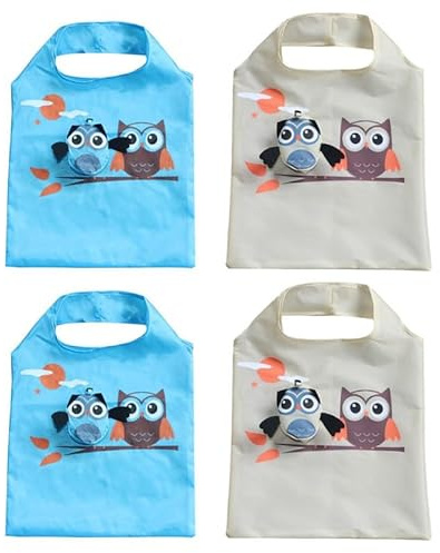 Alipis 4 Stück Einkaufsbeutel Faltbar aus Polyester Leichte Einkaufstaschen mit Großer Kapazität und Niedlichem Eulen Cartoon Design Tragbar für Frauen und Mädchen Zufällige Farbe