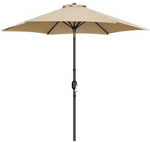 Yaheetech Parasol de Jardin 270 cm, Pliable, avec Toile Inclinable, Protection UV, Manivelle, 6 Baleines, pour Plage Terrasse Patio Piscine Kaki