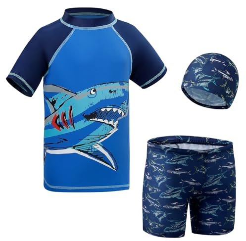 KAKU NANU 3 Pezzi Cocostume da Bagno Ragazzo 5-14 Anni Anti UV | Nero Blu Grigio,Vacanze,Leggero,Elastico,Morbido,Asciugatura rapida,Traspirante Attività estive