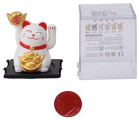 Cyrank Winkekatze Solarbetriebene, Kawaii Winkende Katze, Chinesische Glückskatze Lucky Cat, Maneki Neko Fengshui Auto Dashboard Decor Home Desk Display 2in (Weiß)