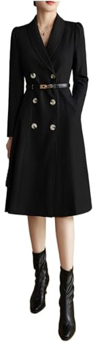 Mrjitor Women's Suit Dress Blazer Shawl Lapel Coat for Double Breasted Formal Tuxedos Jacket (No Belt) Black
