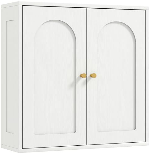 HOMCOM Hängeschrank, Hochschrank für Badezimmer, moderner Stil, mit Doppeltürschrank und goldenen Griffen, 60 x 20 x 60 cm, Weiß