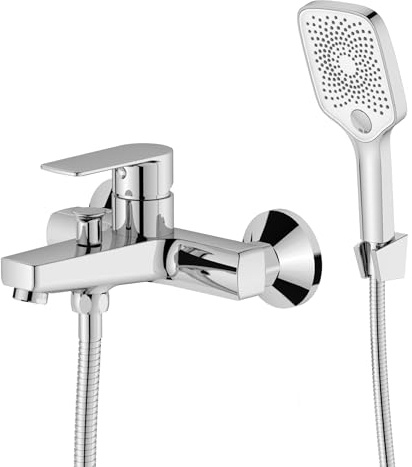 BELZ Robinet de baignoire (mitigeur de douche pour baignoire, mitigeur avec inverseur automatique bain/douche, avec valve de retour intégrée, raccords en S) (Avec pomme de douche)