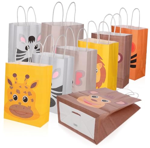 HIAKDOFT 24 Stück Teiliges Geschenkbeutel Papier mit Dschungel Tiermotiven Mittelgroße Geschenktüten für Kindergeburtstag für Süßigkeiten und Party Mitgebsel