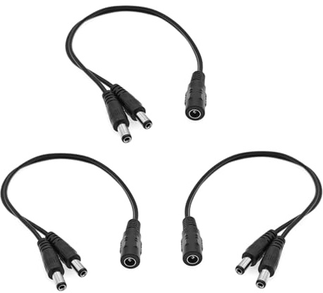 JZK 3 Pack 30CM 12V DC 5.5 x 2.1mm splitter cable, 1 female to 2 male, 2 way DC power adapter cord, camera splitter lead for CCTV cameras, LED light strip, router