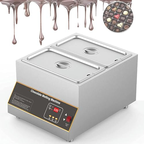 EliteBloom Professional Chocolate Melting Pot, 500 Watt Digital Control Electric Chocolate Melting Hot Pot, Stainless Steel, Dry Burning, Commercial Heater, 2 Cans,