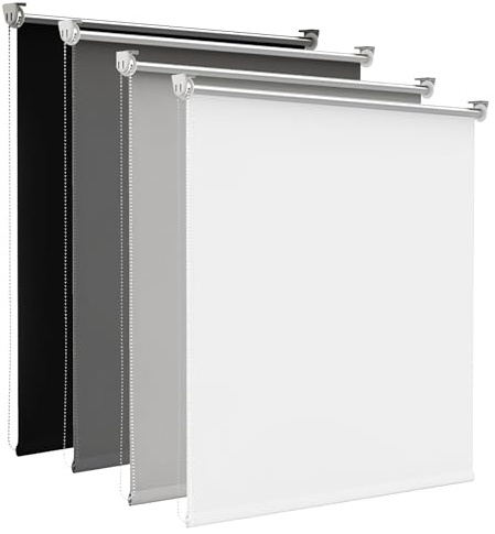 Verdunklungsrollo ohne Bohren Weiß B70 x H120 cm - 100% Lichtundurchlässig Rollos Klemmrollos für Fenster Innen, Blickdicht Thermovorhang Scheibengardine Gardine
