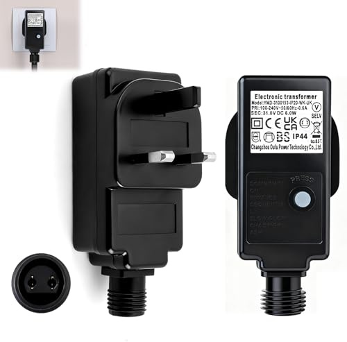 31V Transformer Plug for Christmas Lights 31V Outdoor Adapter with 8 Modes | Replacement plug 6w adapter timer & memory waterproof power supply 3 pin plug for christmas tree/ net/curtain lights black