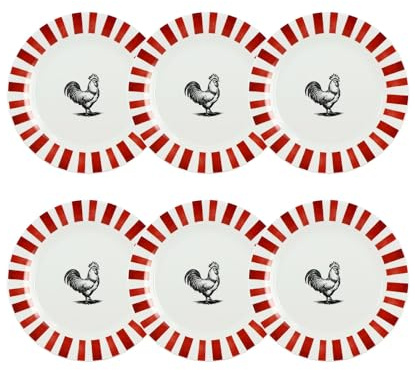 NOVASTYL - Lot 6 assiettes plates cocorico 26.5cm en porcelain rouge et blanc - 2614247