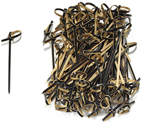 BambooMN 4.3 Bamboo Black Knotted Knot Skewers Picks for Cocktails and Hors' D'oeuvres Party Supplies, 100 Pieces