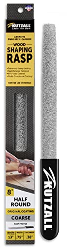 Kutzall Original 8 Halbrunde Handraspel - grob, für Holzbearbeitung & Formgebung, mit ergonomischem Softgrip-Griff, Wolframkarbid-Beschichtung - 13 (330.2mm) Gesamtlänge - HR8330
