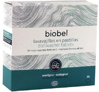 Biobel - Pastillas para Lavavajillas - Origen Natural - Pastillas Monodosis Todo en 1 - Limpia y Desengrasa la Suciedad Incrustada - Envoltorio Hidrosoluble - Sin Perfume - 30 Ud
