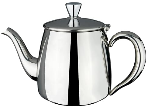 Café Olé PT-018 Premium-Teekanne, 18/10 Edelstahl, hochglanzpoliert, 18 Unzen, hohle Griffe zum Halten der Kühlung, perfekter Ausgießer, silberfarben