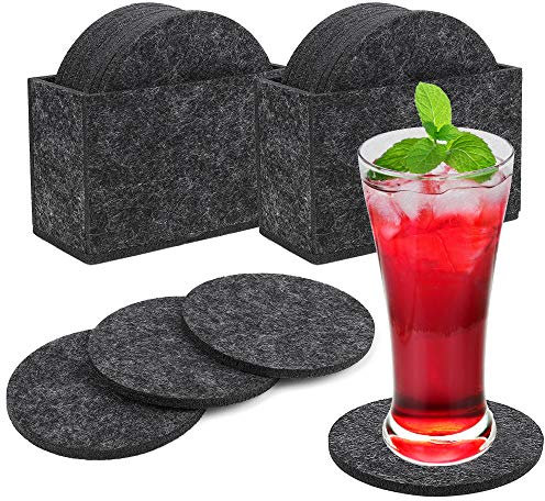 Sottobicchieri in Feltro Rotondi Sottobicchiere per Bevande Pratico Antiscivolo Sottobicchieri in Vetro con Scatola per Bicchieri, Tazze, Bottiglie, Vasi Set da 16 (Grigio Scuro)