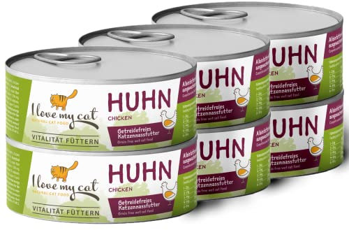 I Love My Cat Katzenfutter Nass mit Huhn, getreidefrei, frei von Getreide und Anderen ungeeigneten Inhaltsstoffen, enthält natürliche Zutaten für eine ausgewogene Fütterung, 6 x 100 g