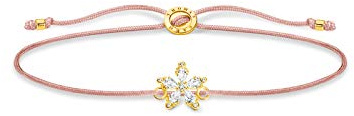 THOMAS SABO Armband Blume weiße Steine 925 Sterlingsilber, 750 Gelbgold Vergoldung, Nylon