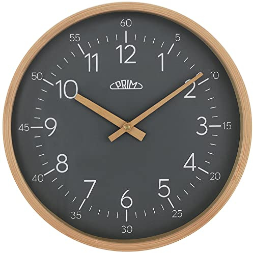 PRIM Grey Wooden Wall Clock-Wanduhr, Wanduhr Wird jeden zufriedenstellen, Arabische Zahlen und Minuten 305mm der Schlichtes Design und natürliche Materialien mag,E07P.3854.5392, Small/Normall