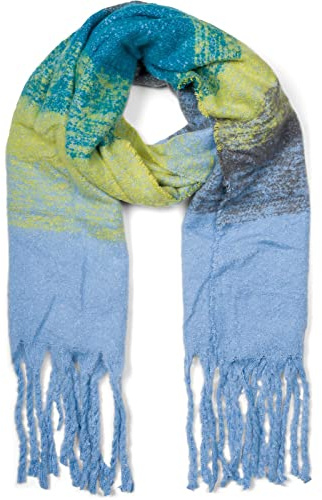 styleBREAKER Damen Web Strickschal mit bunt meliertem Streifen Muster und langen dicken Fransen, warmer Winter, Stola 01017146