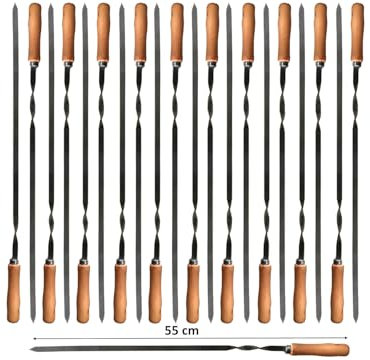 21 Stück Premium Edelstahl Grillspieße Set – Flache 2 mm Spieße, 550 Lang und 10mm Breit, Rostfrei & Wiederverwendbar, Ideal für BBQ Fleisch, Gemüse & Kebab – Perfekt für Grill, Barbecue & Camping