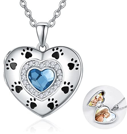 KINGWHYTE Sterling Silber Medaillon Halskette Pfotenabdruck Anhänger Herz geformt Medaillon zum öffnen für Bilder, die Bild Fotos Geschenk für Frauen Mädchen Mama hält