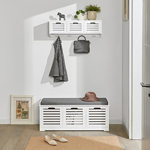 SoBuy Wandgarderobe-Set Flurset Flurmöbel Sitzbank mit Sitzfläche Wandgarderobe Weiß FSR23-W+FHK19-W