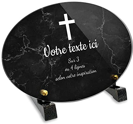 Plaque funéraire Ovale personnalisable en plexi motif Croix Chrétienne, différentes tailles, épaisseur 6mm, personnalisée sur plusieurs lignes 22-5x15 cm