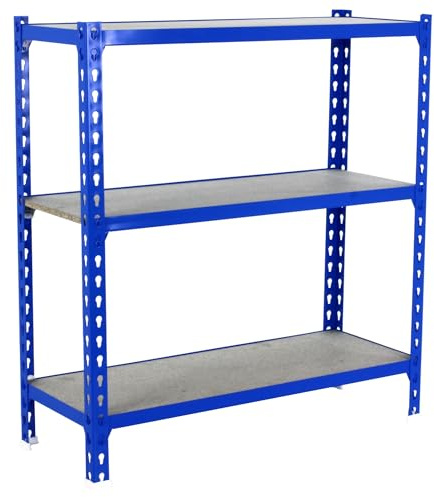 Simonrack Schwerlastregal, Lagerregal, 100x100x30 cm, Metallregal, Kellerregal, Biegestelle 150 kg, 3 Holzfachböden, Blau/Holz - Maderclick