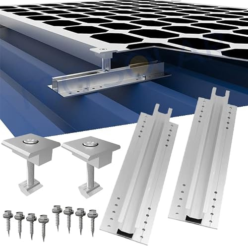 Verbinden 2 Solarmodul,2x Schiene + 2x Mittelklemme 30mm,Solarmodul Alu Halterung Befestigungssystem Trapezblech PV Befestigungsschiene