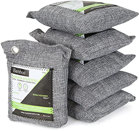 MIVIDE 6PCS 200G Activated Bamboo Charcoal Air Purifying Bag, Nature Fresh Air Purifier Bags, Odour Eliminator Absorber, Moisture Absorber, Room Deodoriser Air Freshener for Home, Car, Closet, Fridge