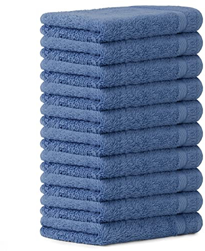 Luckytowel 10er Set Gästehandtücher 30x50 cm 100% Baumwolle, 600g/m² Oeko-Tex Gästetuch-Set 10er Pack Blau