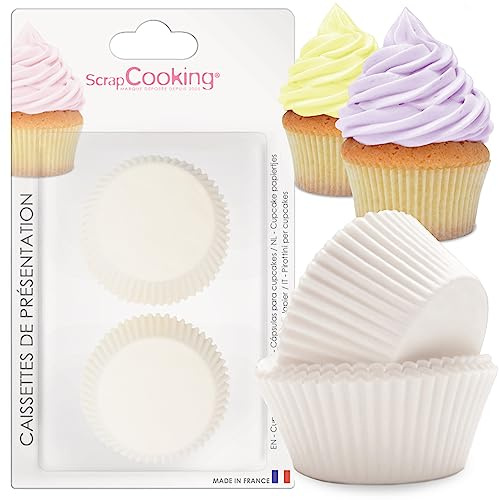 ScrapCooking - Lot de 36 Caissettes à Cupcakes & Muffins Blanches - Décorations Étuis Tasses en Papier pour Pâtisseries - Caissettes de Présentation & Cuisson - Coloris Blanc Transparent - 4909