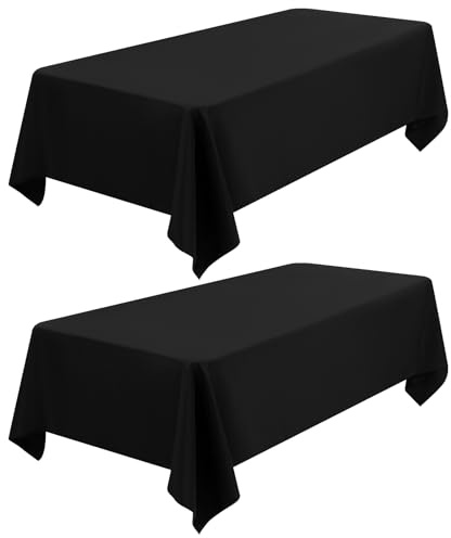 FXKS Lot de 2 Nappes Noir 153 x 260 cm,Nappe Rectangulaire de 6 FT,Revêtement de Table en Tissu Polyester Lavable Résistant aux Taches aux Rides pour Les fêtes de Mariage,événements et Restaurant