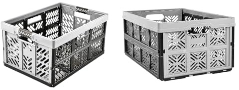 keeeper Stabile Profi-Klappbox mit Soft-Touch Griffen, 54 x 37 x 28 cm, 45 l, Ben, Hellgrau & Stabile Klappbox Ida, 32 l, Stabiler Kunststoff