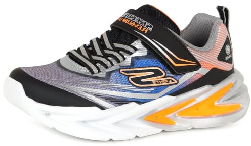 Skechers Garçon Flex-glow Ultra, Black Silver Synthetic Grey Blue Oran, 27 EU