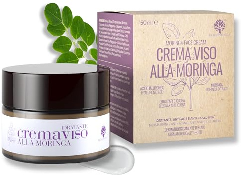 RedMoringa Crema Viso Antirughe con Acido Ialuronico, Moringa e Ceramidi per Donna e Uomo effetto Anti Age e Anti Inquinamento per pelle mista - 99% Naturale - 50 ml - Made in Italy