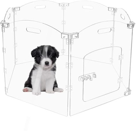 Cutora Acryl-Hunde-Laufgitter für Haus, 3 Paneele, 152,4 cm B x 61 cm H, faltbares Hundegitter für den Innenbereich, mit Griffen, freistehender Haustierzaun, transparenter Hundegehege für kleine Hunde
