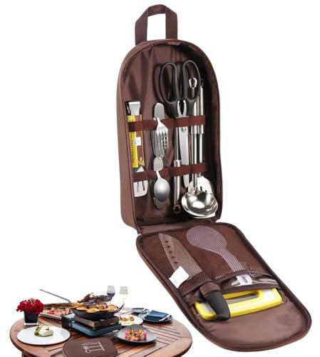Panier de cuisine de camping – Organiseur de poche pour équipements, couverts de voyage | Porte-couverts et ustensiles portable avec base étanche, pochette à ustensiles de voyage pour la randonnée et
