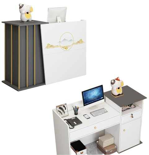 Empfangstheke Salon Kosmetikstudio 120cm Weiss Gold, Rezeptionstheke Hotel, Weiß Empfangsthek Verkaufstheke Fachmann Theke BüRo Rezeption, Laden, BekleidungsgeschäFten, Firmenhallen, Laden-Theke