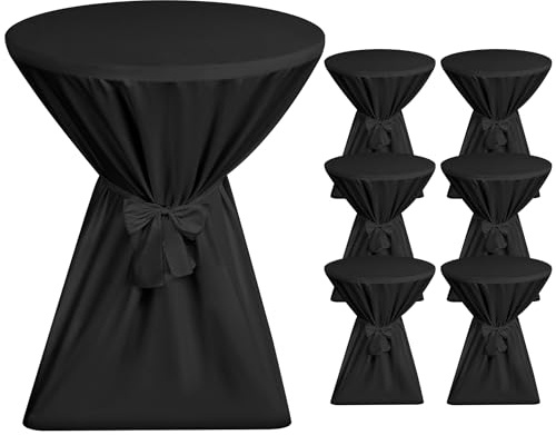 Showgeous 6er-Set Premium Stehtischhussen 80 cm Schwarz: Rutschfeste & Waschbare Stehtischüberzüge mit Schleifenband für Stehtische 80 cm