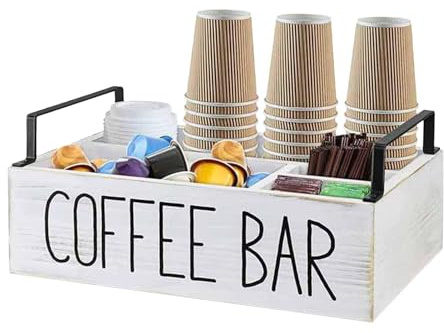 Station à café élégante - Organisateur de café blanc avec grande capacité | Porte-dosettes élégant et rangement d'épices | Organisateur de bar à café blanc parfait pour tasses, dosettes, sucre