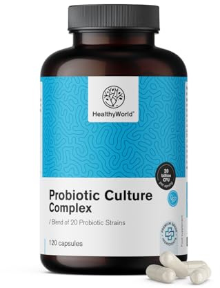 HealthyWorld Probiotic Culture - 120 Pflanzliche Kapseln - Darmflora | Mikrobiologische Kulturen, Verdauungsunterstützung, 20 Milliarden KBE pro Tagesdosis, 2 Monate Vorrat