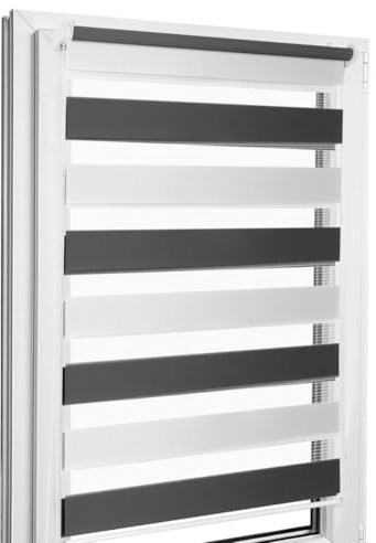 Home-Vision® DuoRollo Klemmfix, Doppelrollo ohne Bohren mit Klämmträgern, DuoRollos für Fenster und Türen (Zebra, B90cm x H130cm)