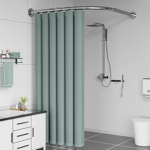 Viertelkreis Duschvorhangstange Ohne Bohren, L Form Gebogene Duschvorhangstange Aus Stahl, Ohne Deckenhalterung, Für Badezimmer Umkleidekabine, Ohne Duschvorha(Size:C 90-130cm x 90-130cm,Color:Silber)