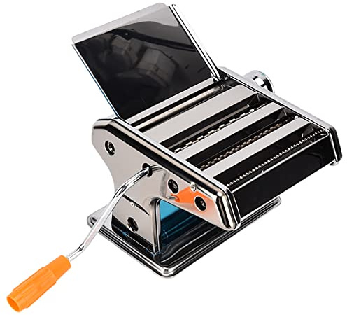 Manual Pasta Maker Machine Roller and Cutter, Stainless Steel 3 Blade Noodle Dough Sheeter Pressing for Kitchen Fettuccine Spaghetti Lasagne Fettuccini Lasagna or Dumpling Skins