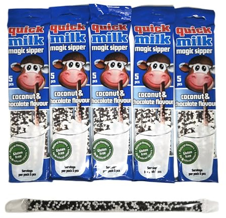 Quick Milk Chocolate-Coconut - (NEW) Strohhalme für Milch mit Schokoladen-Kokos, 5 Packung je 5 Trinkhalme (25 Halme)