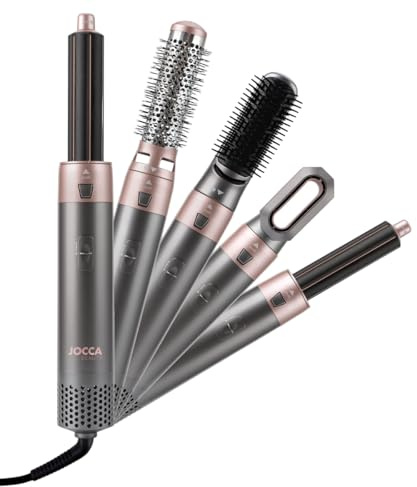 Jocca Brosse Chauffante 5 en 1, 800-1000W, Multifonction : Sèche-Cheveux, Lisseur, Boucleur et Volumateur, Cinq Accessoires Interchangeables, Étui Premium Inclus