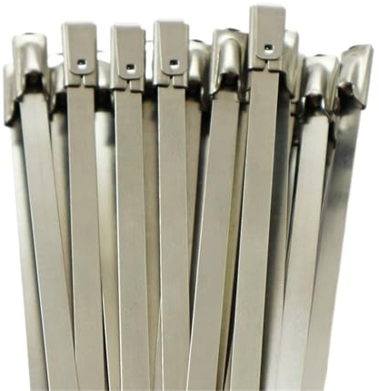 Juego de 25 bridas de acero inoxidable natural de 4,6 mm x 800-1500 mm, bridas de metal de bloqueo resistentes para envoltura de escape y multiusos