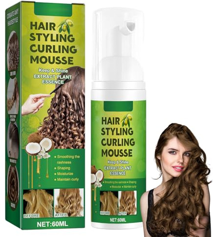 Hppsctink Espuma para Rizos, 60ml Espuma para Rizos Esponjosos, Espuma de Tratamiento Hidratante, shampoo