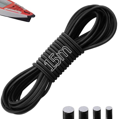 TXXATX Gummiseil 4 mm Gummischnur 15 m Expanderseil Schwarz Gummikordel UV-Schutz Gummiband Rund Bungee Cord Spanngummi Spannseil Gummiseil für Anhängerplane Plane Zelte Segel Ruderausrüstung
