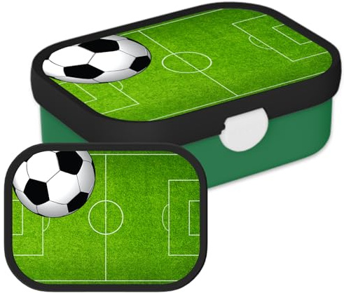 Mepal Campus Fiambrera de fútbol – Fiambrera para niños en la escuela y guardería, fiambrera con inserto bento y tenedor, cierre de clip, sin BPA y apto para lavavajillas, 750 ml, campo de fútbol
